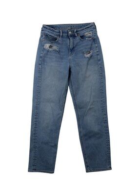 ✨3/$30 American Eagle 4 Womens Ripped Non Stretch Mom Straight Jeans Blue